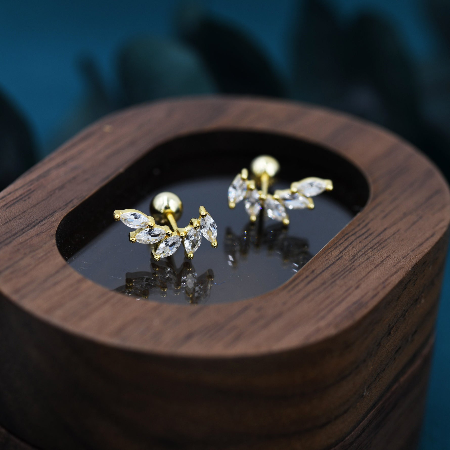 Marquise CZ Cluster Screwback Earrings in Sterling Silver, Silver or Gold, Screw Back Cluster Crystal Earrings, Screwback Earrings