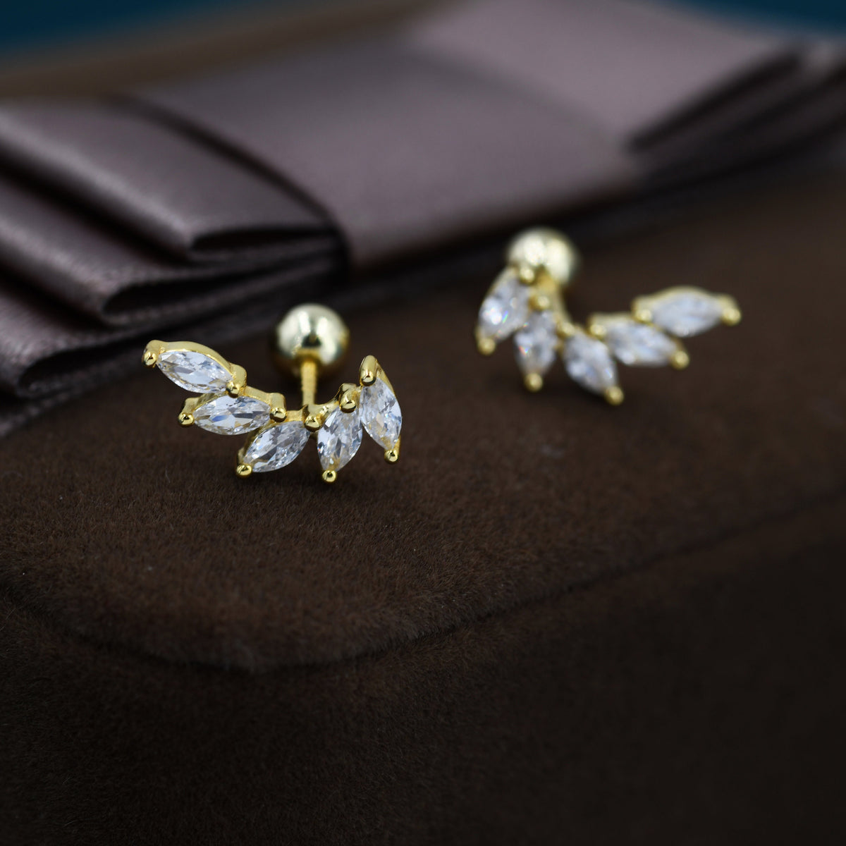 Marquise CZ Cluster Screwback Earrings in Sterling Silver, Silver or Gold, Screw Back Cluster Crystal Earrings, Screwback Earrings
