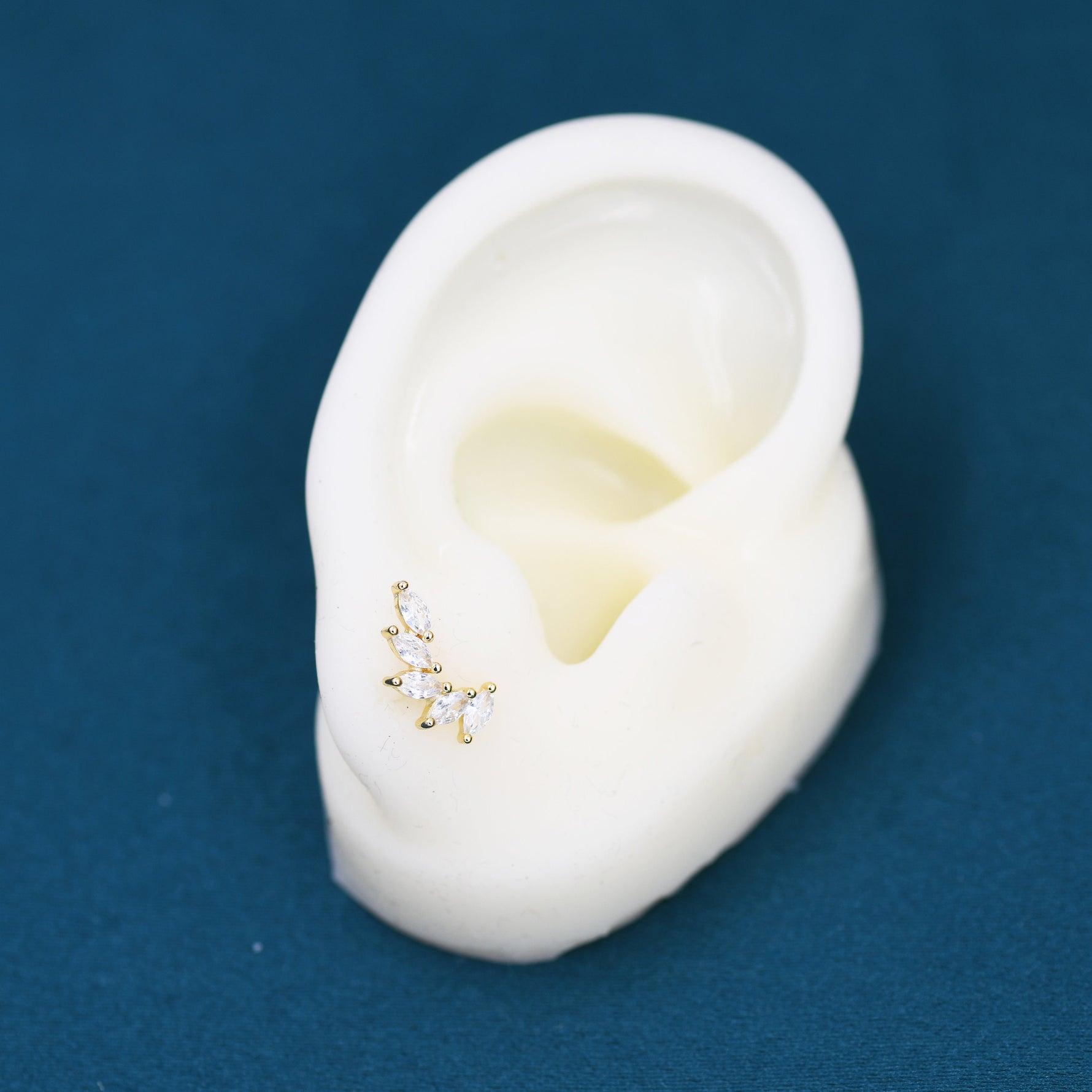 CZ Cluster Stud Earrings in Sterling Silver, Silver or Gold, Dainty Marquise Crystal Mini Crawler Earrings, Bridesmaid's Jewellery