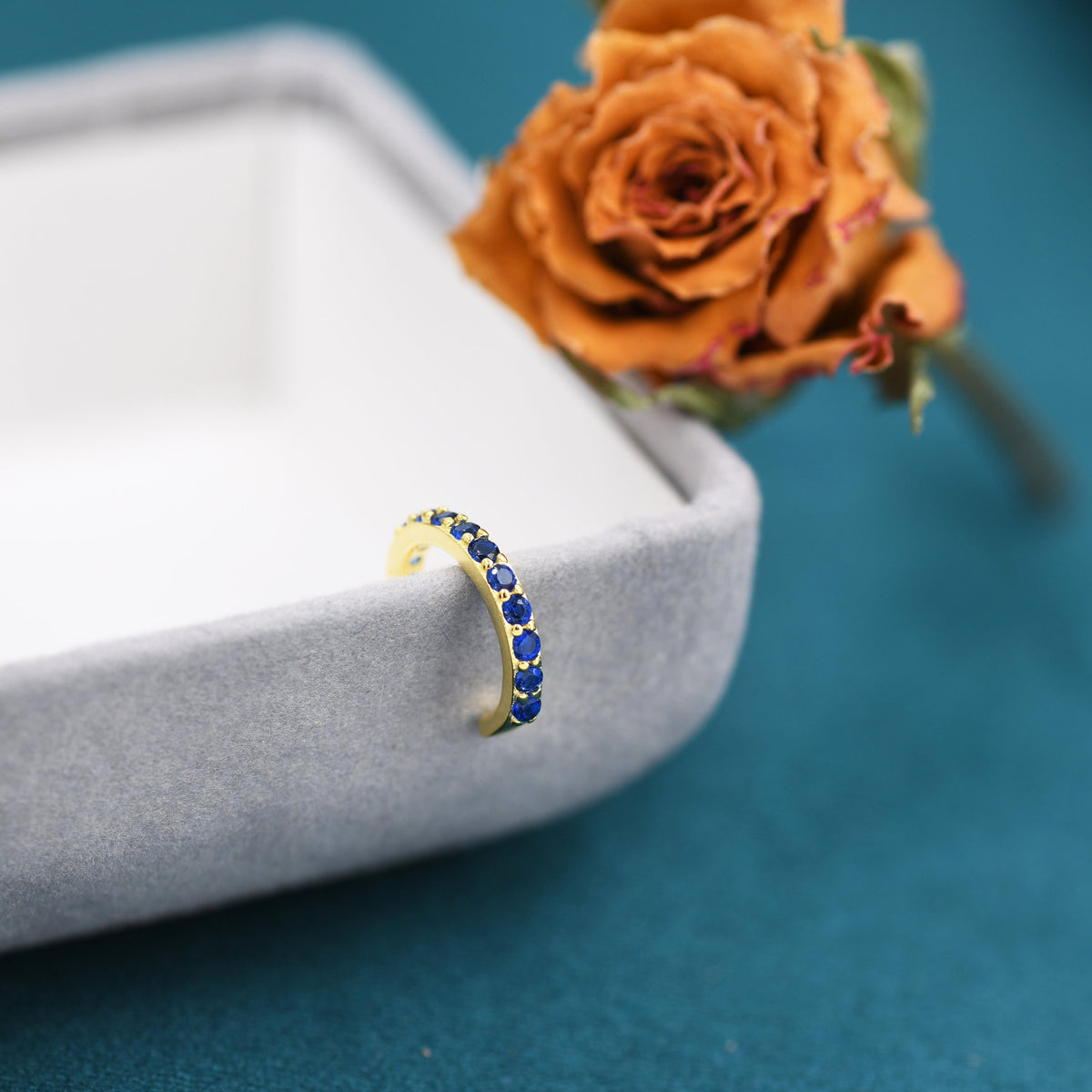 Sapphire Blue CZ Ear Cuff in Sterling Silver, Silver or Gold, Simple Piercing Free Earrings, Minimalist Ear Cuff, Blue CZ Ear Cuff