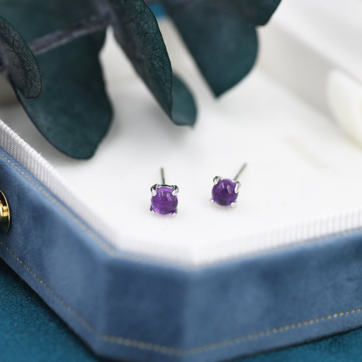 Genuine Amethyst Stud Earrings in Sterling Silver, 4mm Amethyst Crystal Earrings, Natural Purple Amethyst Earrings, Four Prong