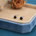 Sterling Silver Black Onyx Stud Earrings, 4mm Genuine Black Onyx Stone, Four Prong Onyx Stud, Semi-precious Jewellery