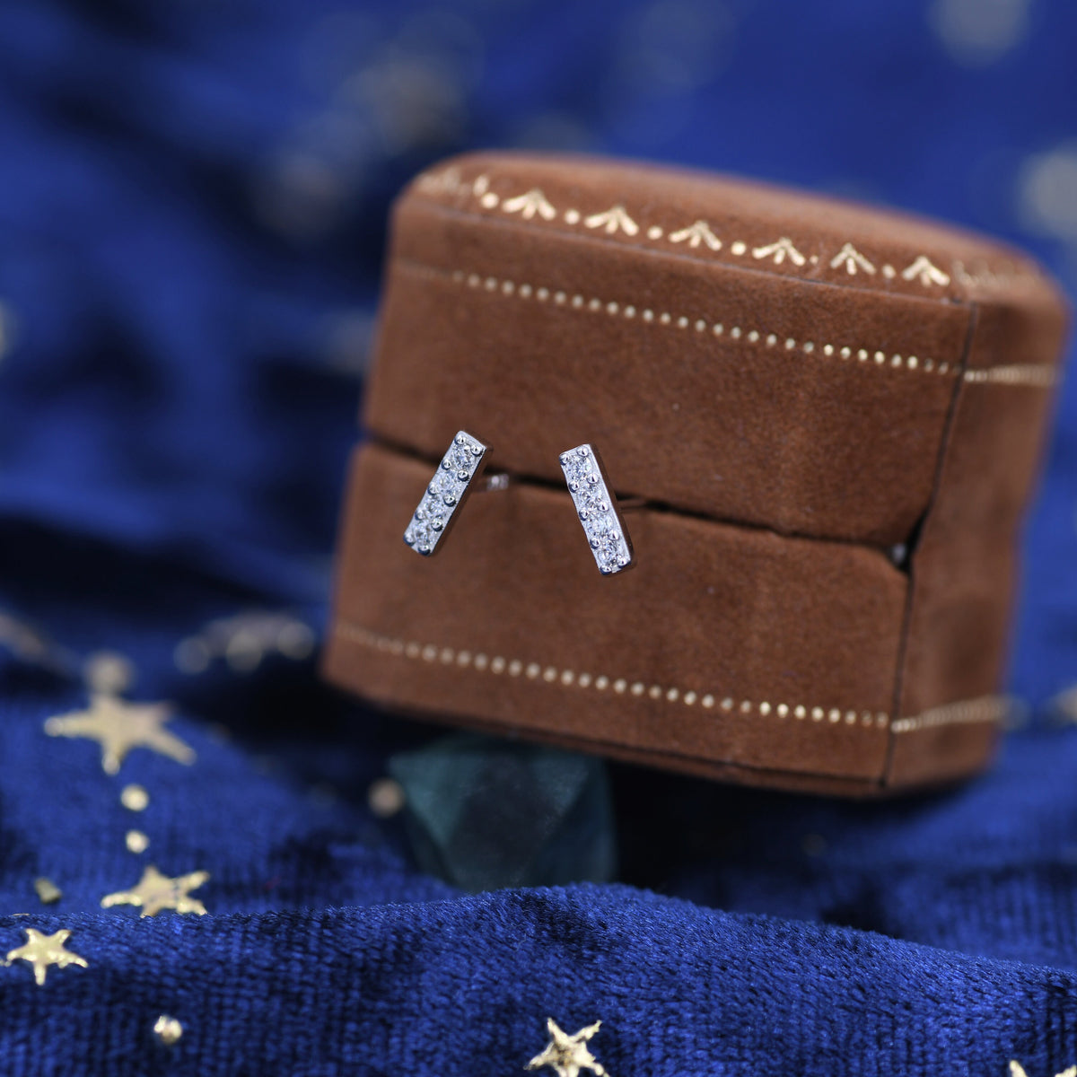Tiny CZ Bar Stud Earrings