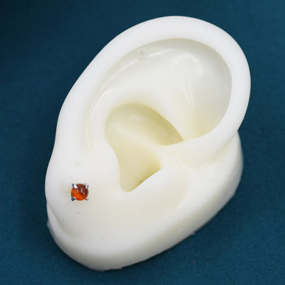 Sterling Silver Red Carnelian Stud Earrings, 4mm Genuine Red Carnelian Stone, Four Prong Set, Semi-precious Jewellery