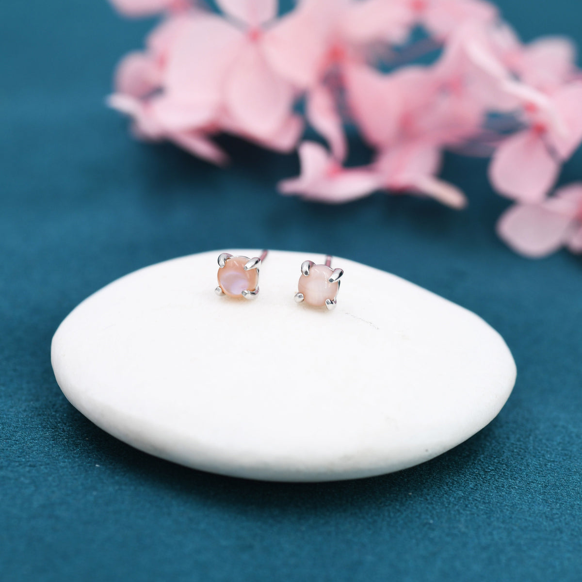 Mother of Pink Pearl Four Prong Set Stud Earrings