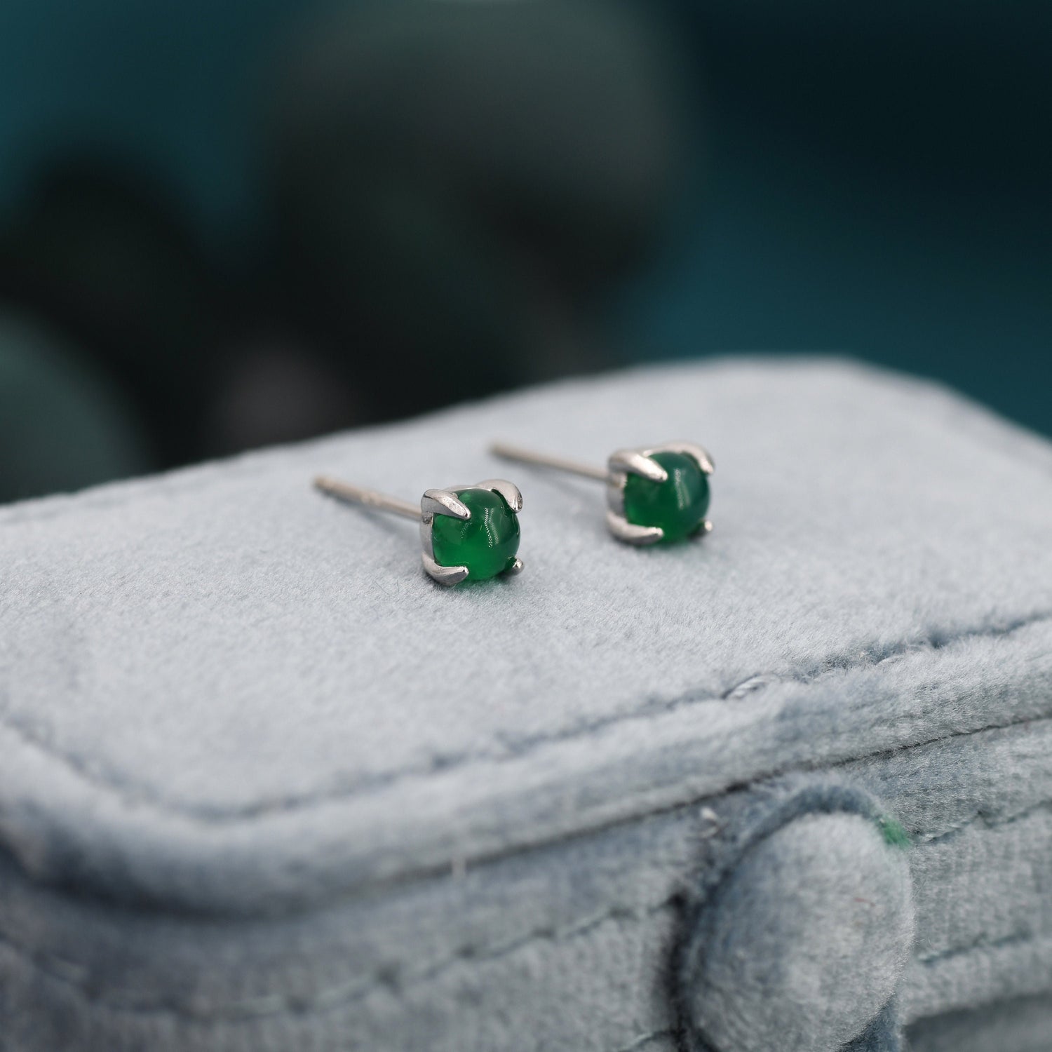 Sterling Silver Green Onyx Stud Earrings, 4mm Prong Set, 4 Prong, Genuine Onyx Gemstone Stud, Minimalist Style