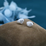 Sterling Silver Genuine Baroque Pearl Stud Earrings, 8mm, Natural Pearl Earrings, Irregular Shape Keshi Pearl Earrings