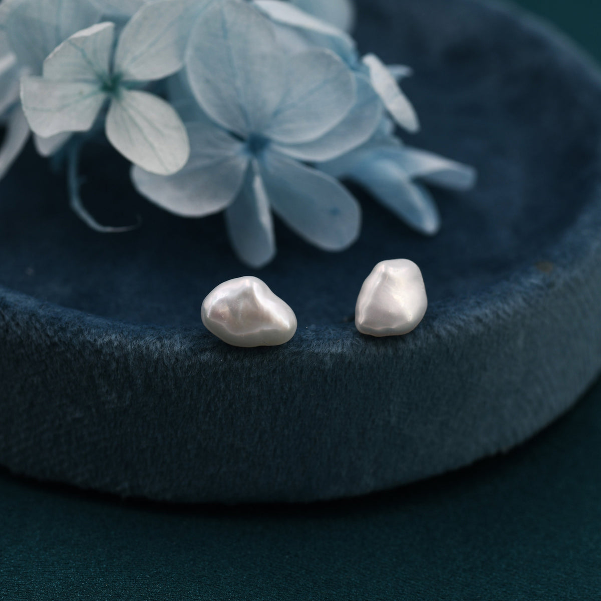 Sterling Silver Genuine Baroque Pearl Stud Earrings, 8mm, Natural Pearl Earrings, Irregular Shape Keshi Pearl Earrings