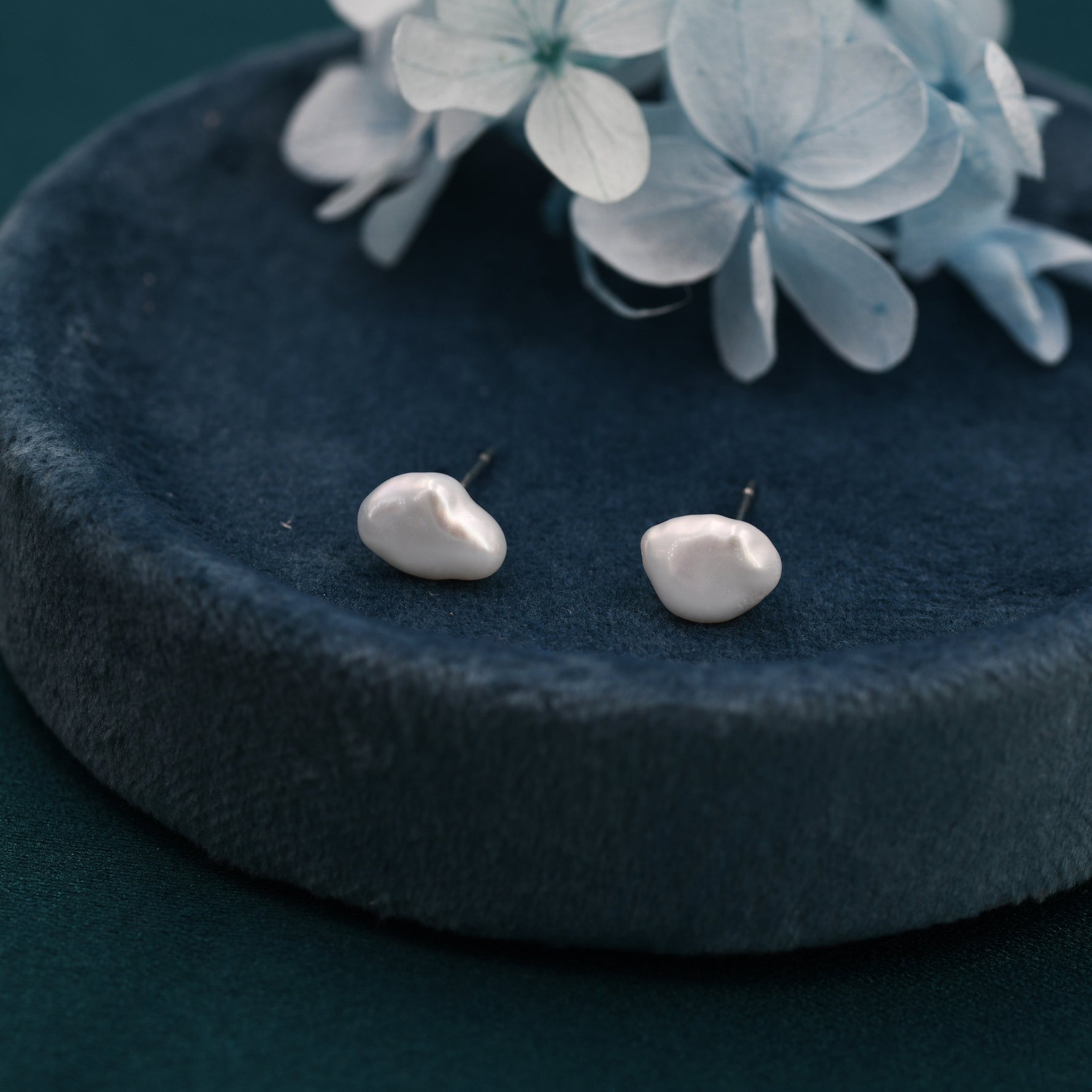 Sterling Silver Genuine Baroque Pearl Stud Earrings, 8mm, Natural Pearl Earrings, Irregular Shape Keshi Pearl Earrings