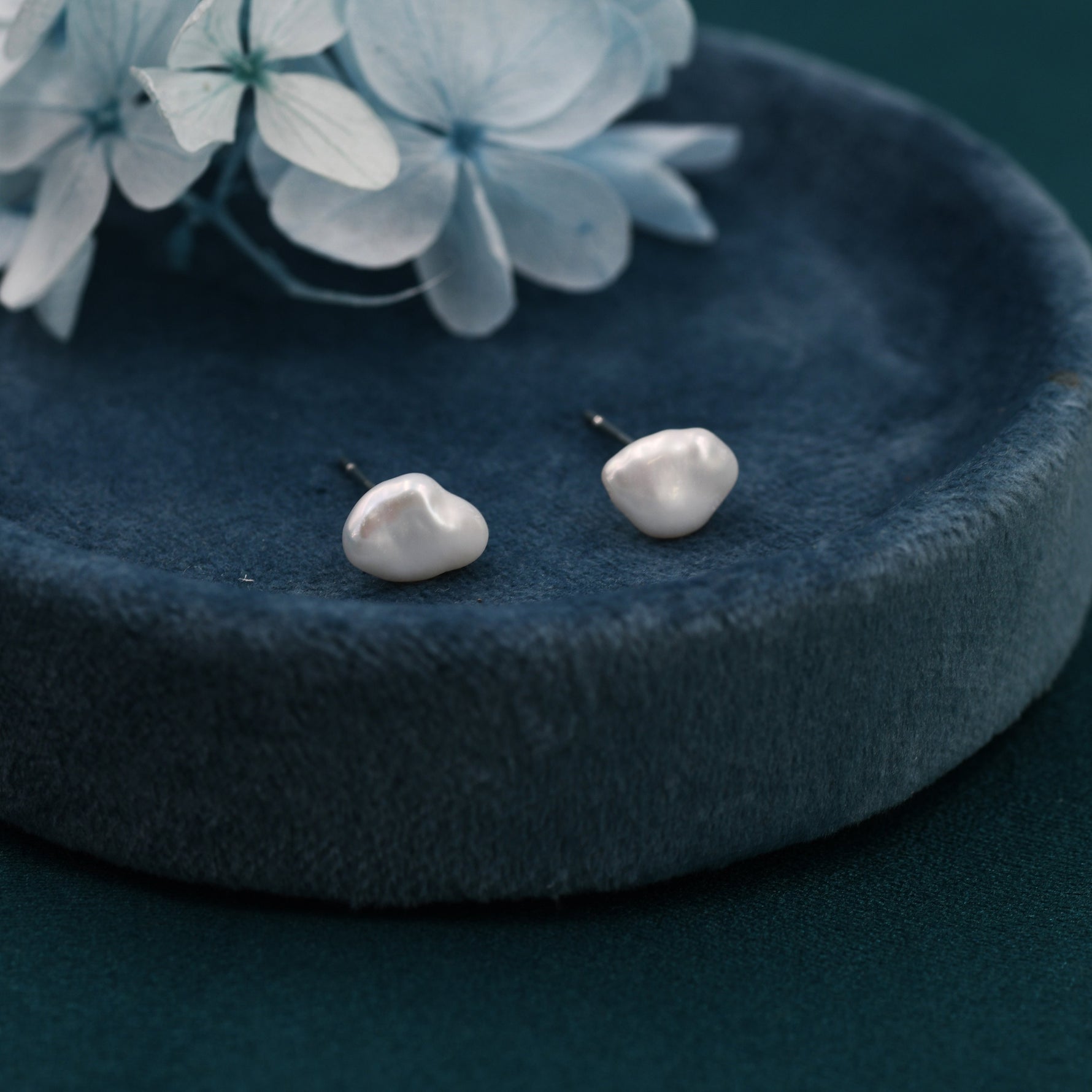 Sterling Silver Genuine Baroque Pearl Stud Earrings, 8mm, Natural Pearl Earrings, Irregular Shape Keshi Pearl Earrings