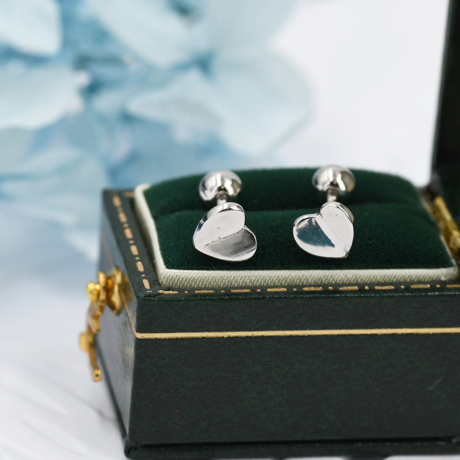 Small Pair of Folded Heart Screw Back Earrings in Sterling Silver, Rose Gold, Silver- helix, cartilage, conch, tragus