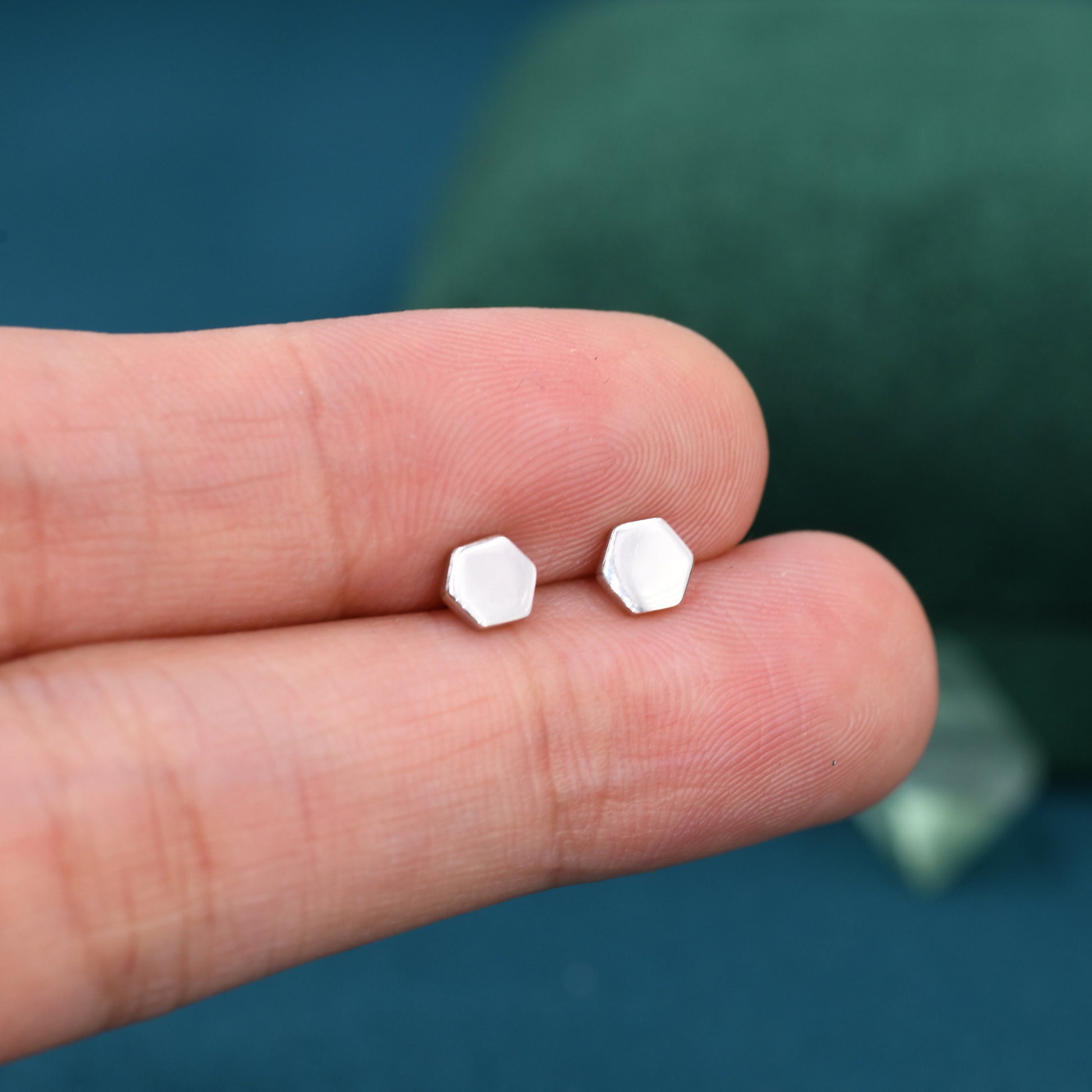 Sterling Silver Hexagon Geometry Stud Earrings, Minimalist