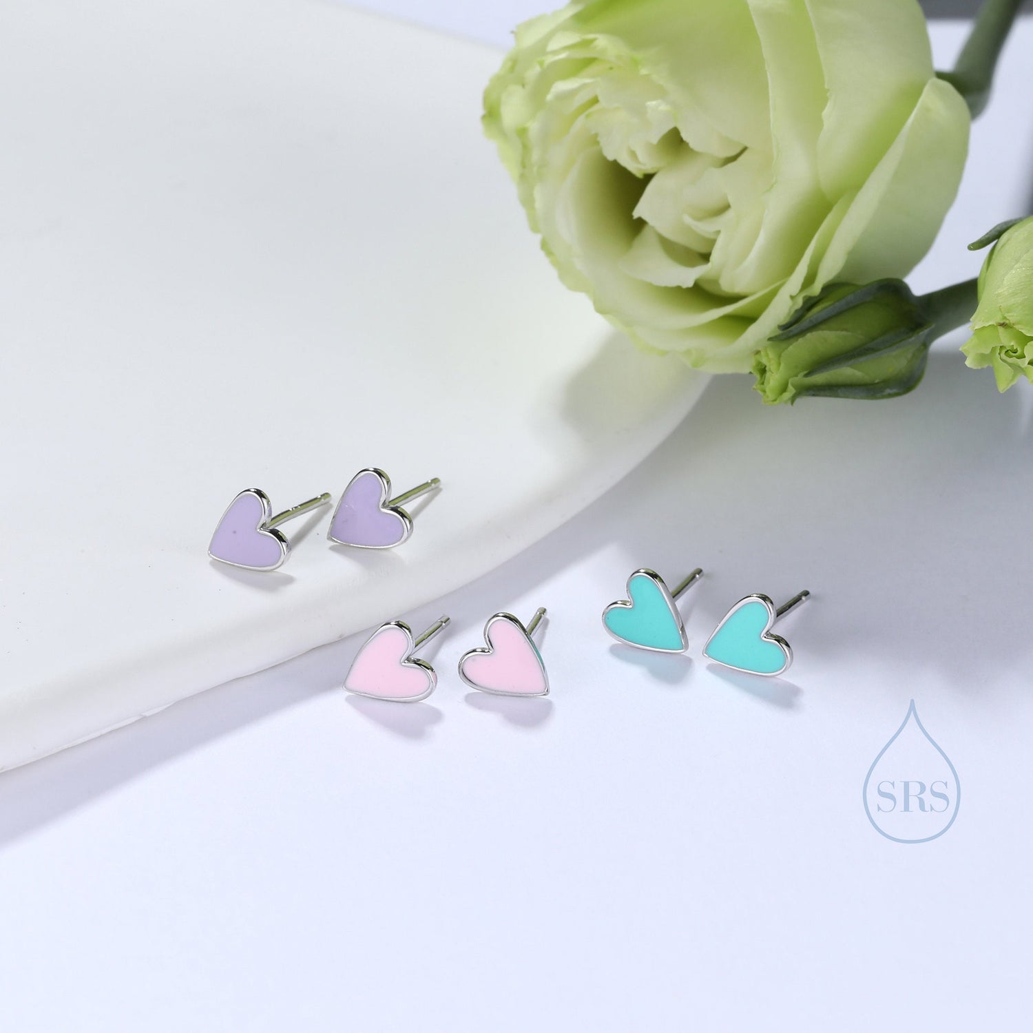 Enamel Heart Stud Earrings in Sterling Silver, Heart Earrings, Fun and Quirky Jewellery