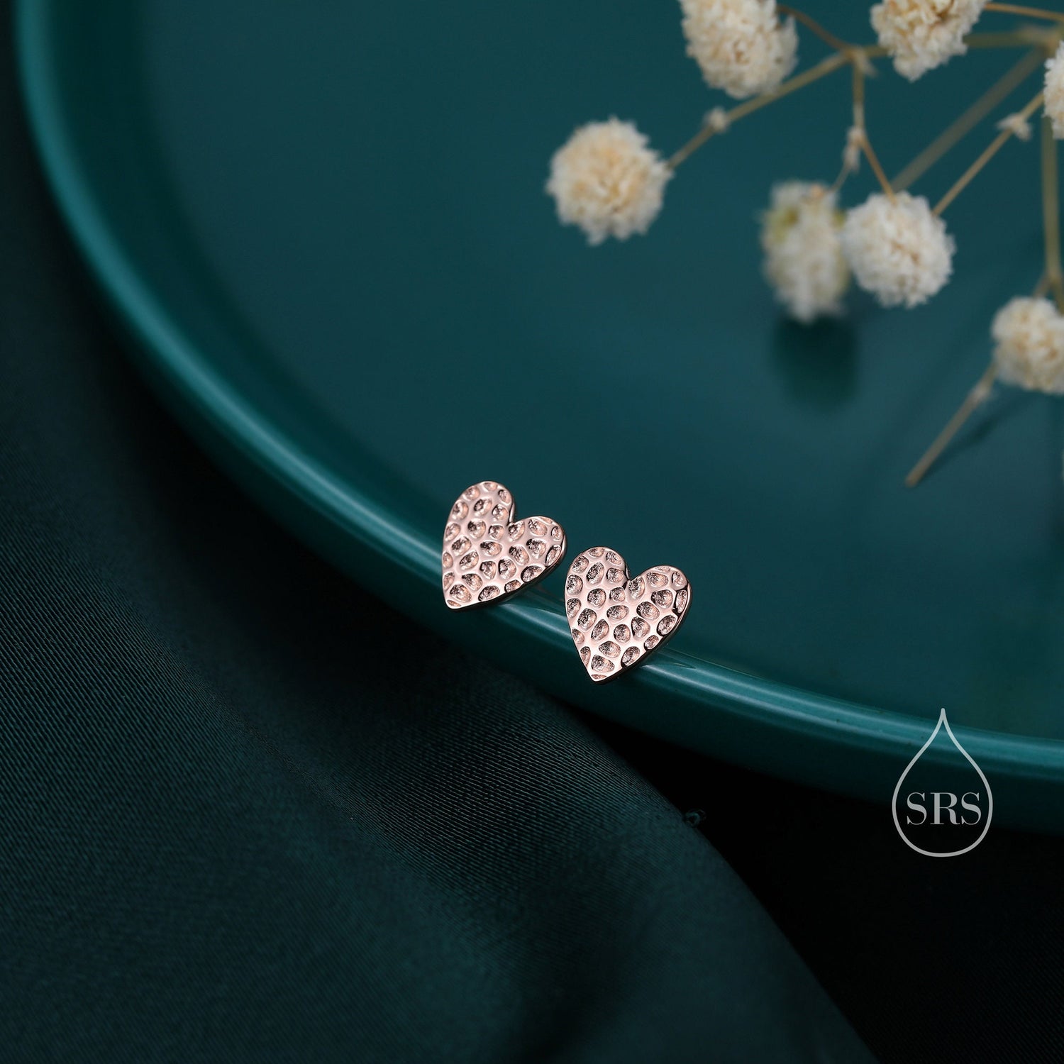 Hammered Heart Stud Earrings in Sterling Silver, Silver or Gold or Rose Gold, Heart Earrings, Fun and Quirky Jewellery