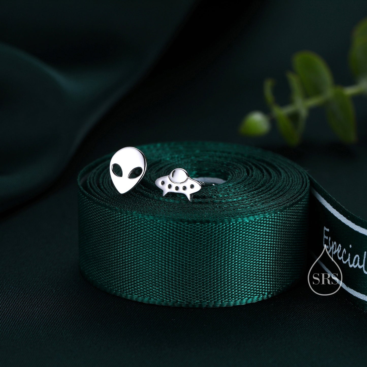 Alien and UFO Mismatched Stud Earrings in Sterling Silver, Silver or Gold, UFO Earrings, Fun and Quirky Jewellery