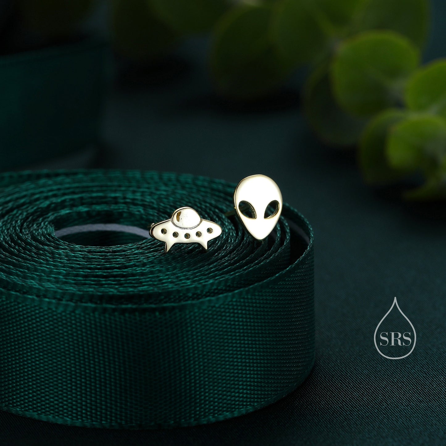 Alien and UFO Mismatched Stud Earrings in Sterling Silver, Silver or Gold, UFO Earrings, Fun and Quirky Jewellery