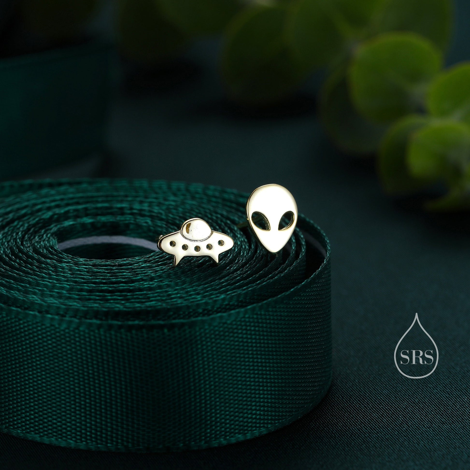 Alien and UFO Mismatched Stud Earrings in Sterling Silver, Silver or Gold, UFO Earrings, Fun and Quirky Jewellery