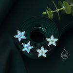 Blue Opal Flower Stud Earrings in Sterling Silver - Gold or Silver - Opal Forget-me-not - Opal Cluster - Petite Stud Earrings