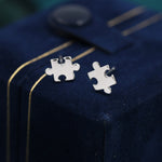 Small Jigsaw Stud Earrings in Sterling Silver, Silver Jigsaw Piece Earrings