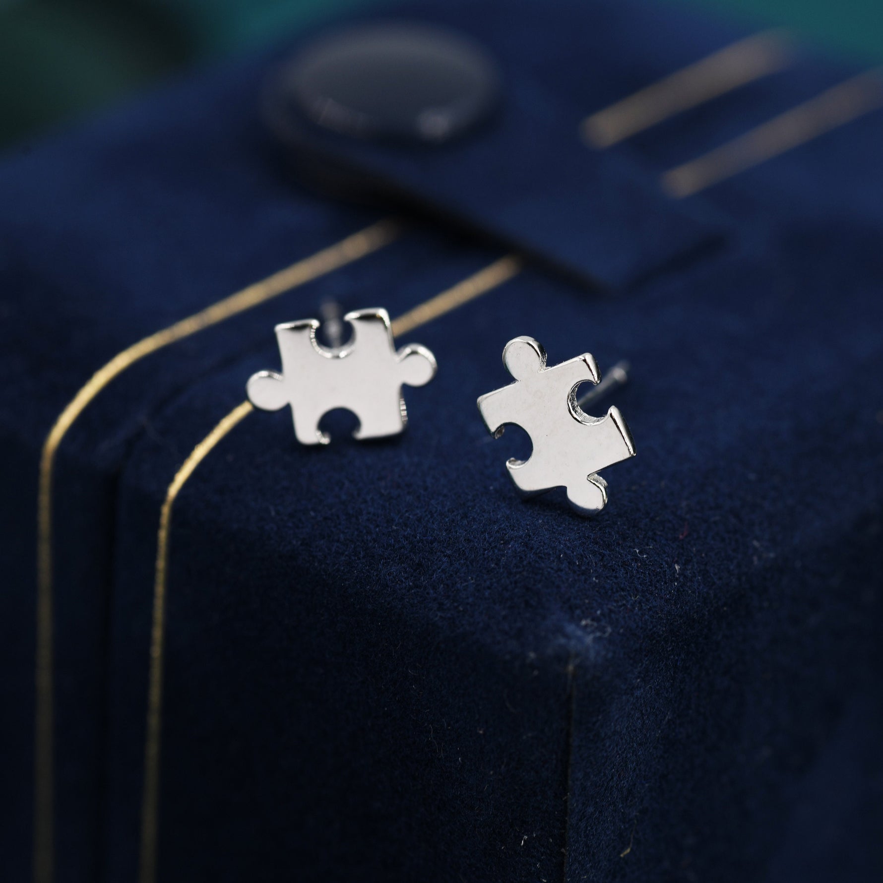 Small Jigsaw Stud Earrings in Sterling Silver, Silver Jigsaw Piece Earrings
