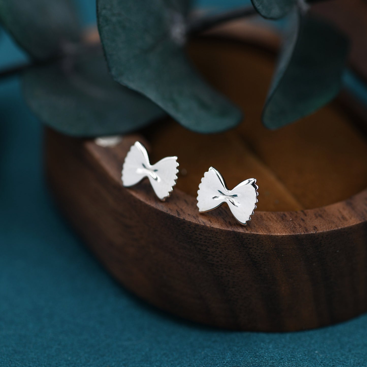 Farfalle Pasta Shape Stud Earrings in Sterling Silver, Ribbon Bow Earrings, Playful and Quirky Food Jewellery, Silver or Gold