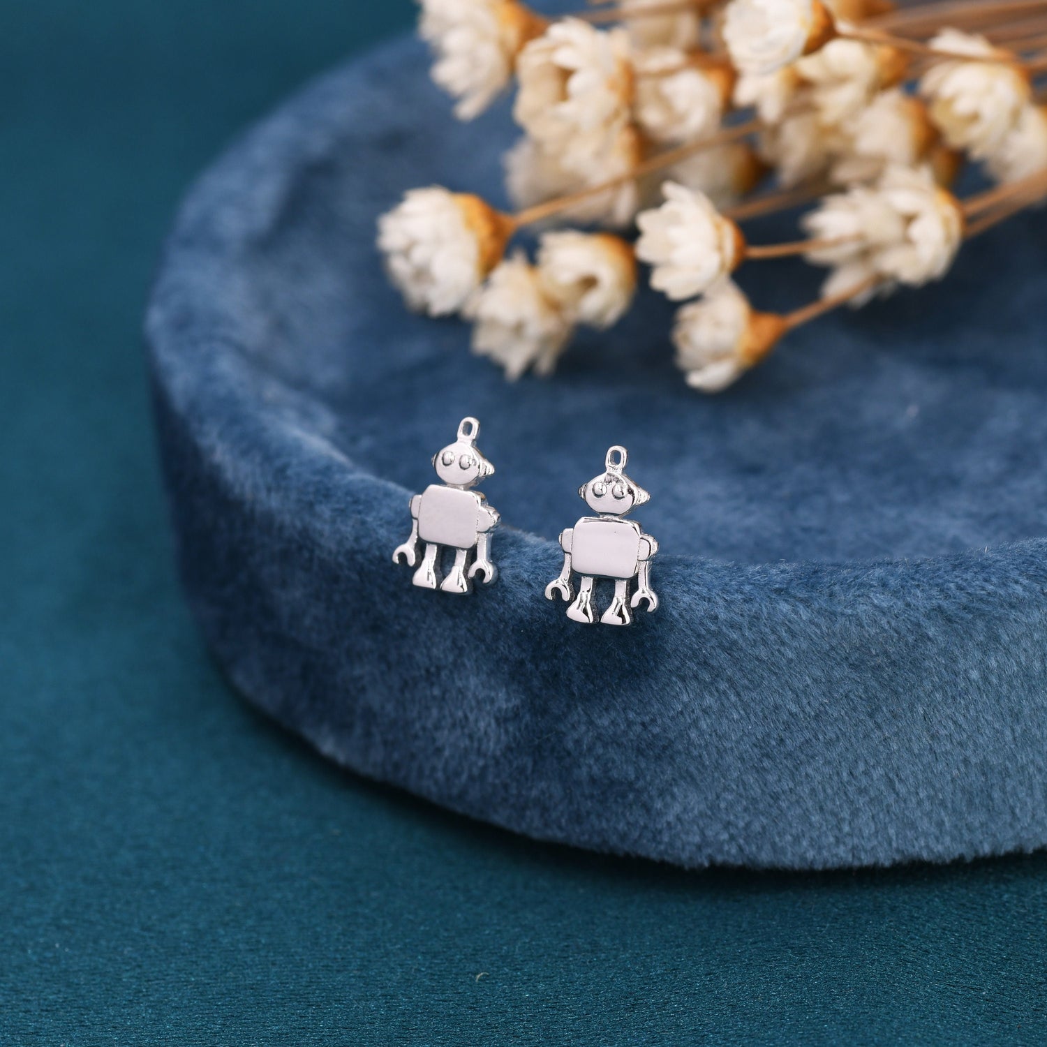 Sterling Silver Little Robot Stud Earrings -   Fun, Cute  Fun, Whimsical
