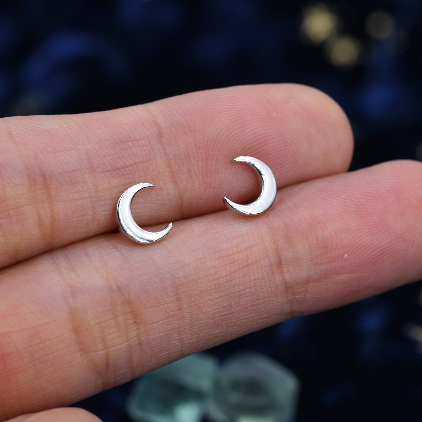 Crescent Moon Stud Earrings in Sterling Silver - Gold or Silver - New Moon Earrings - Petite Stud Earrings