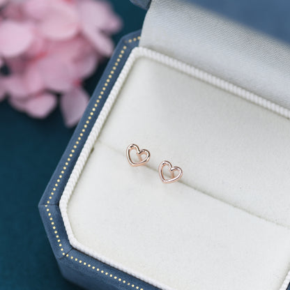 Extra Tiny Open Heart Stud Earrings in Sterling Silver - Gold, Rose Gold and Silver, Petite Stud Earrings