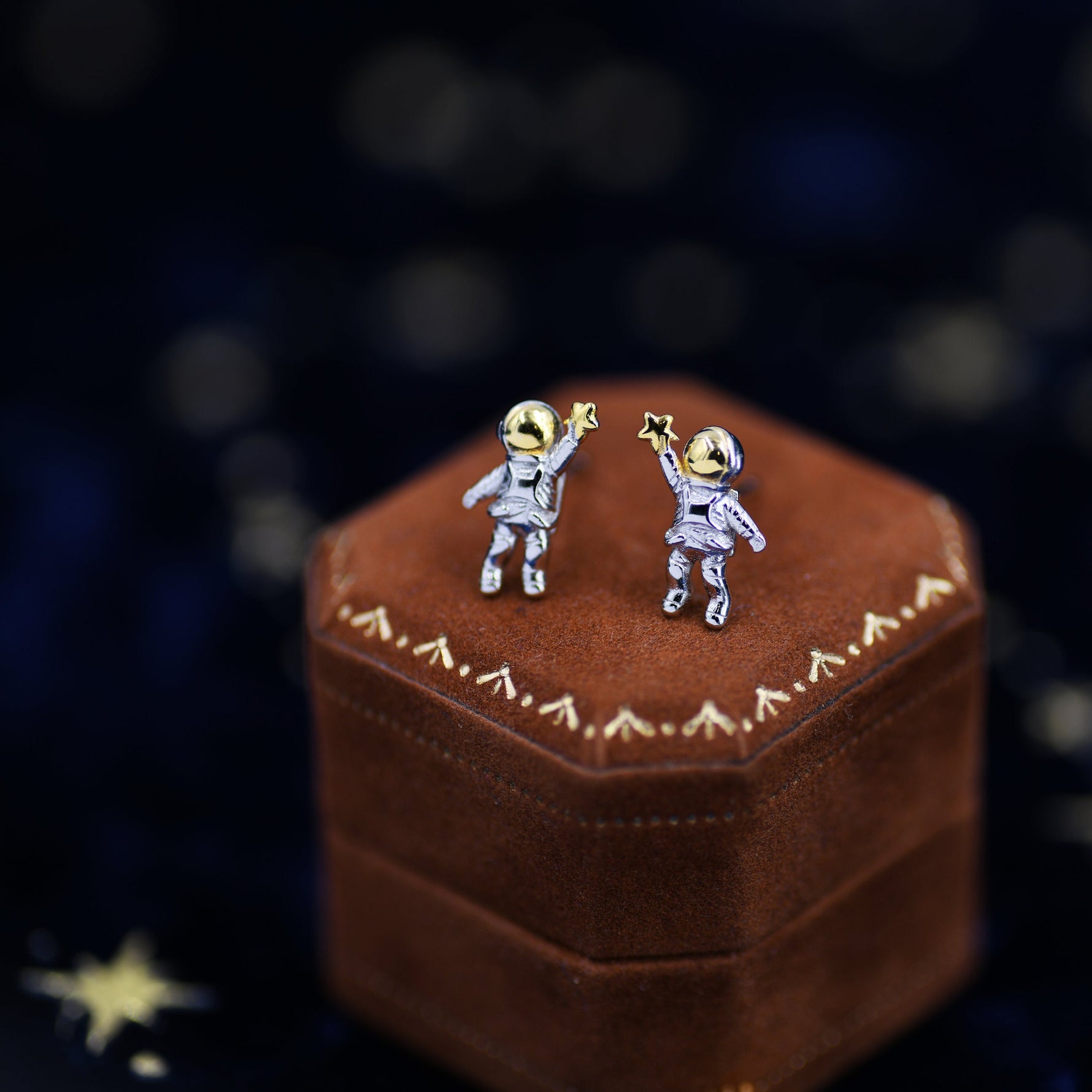 Extra Tiny Spaceman Astronaut Stud Earrings in Sterling Silver - Miniature Space Earrings - Planet Earrings - Whimsical and Pretty Jewellery