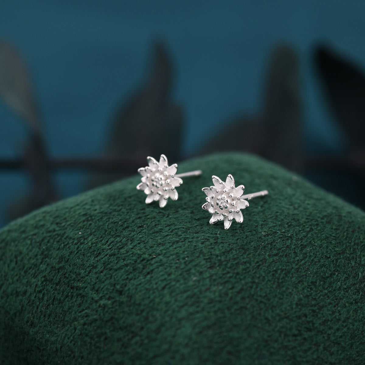 Chrysanthemum Flower Stud Earrings in Sterling Silver, Silver or Gold, Nature Inspired Flower Earrings, November Birth Flower, Botanical