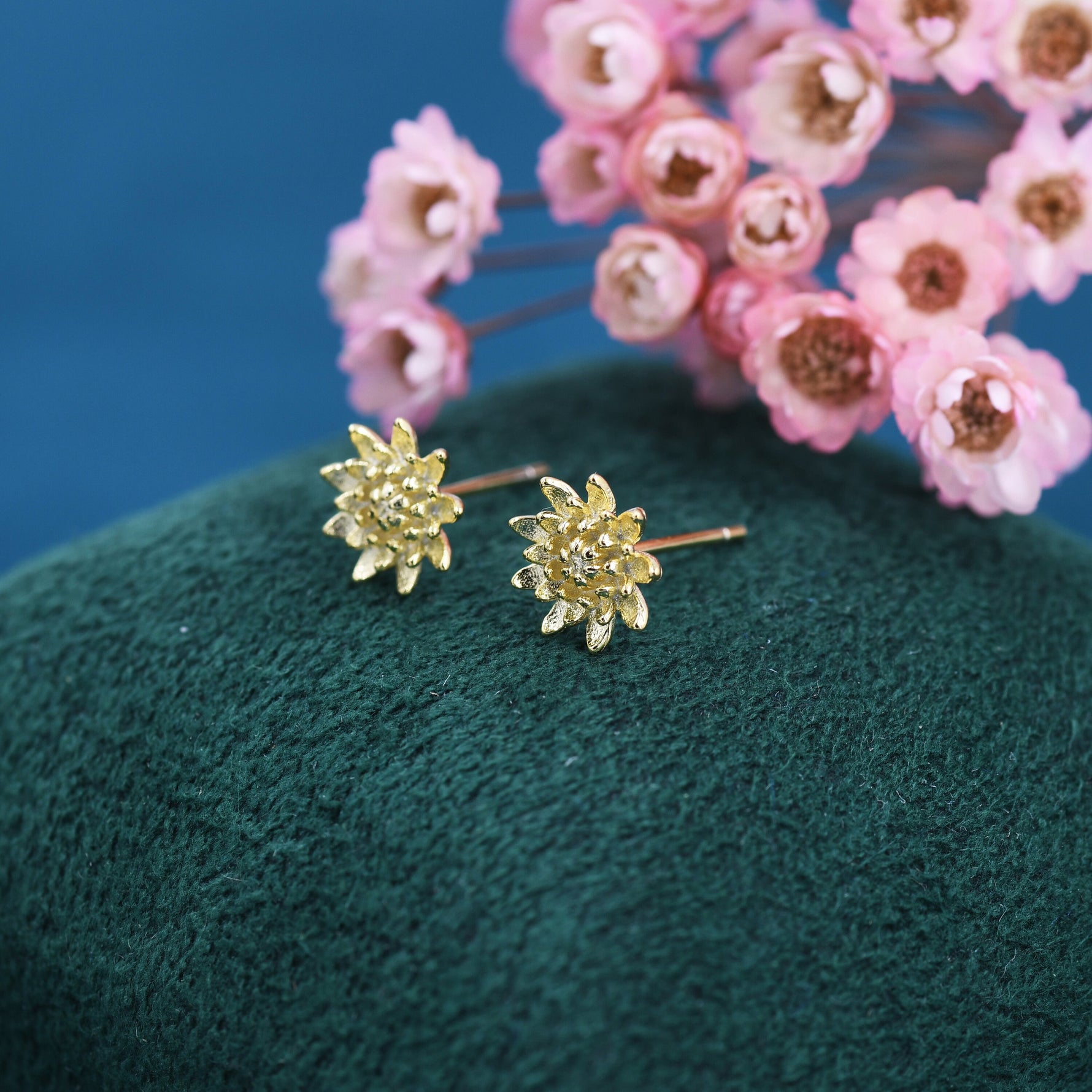 Chrysanthemum Flower Stud Earrings in Sterling Silver, Silver or Gold, Nature Inspired Flower Earrings, November Birth Flower, Botanical