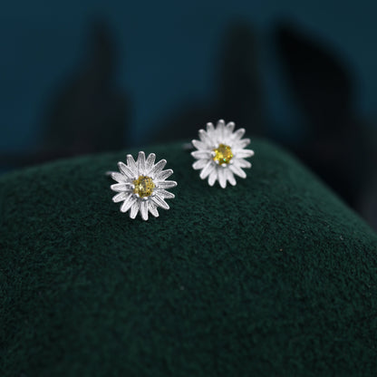 Citrine Daisy Flower Blossom Stud Earrings in Sterling SIlver , Dainty and Delicate, Cute and Quirky Jewellery