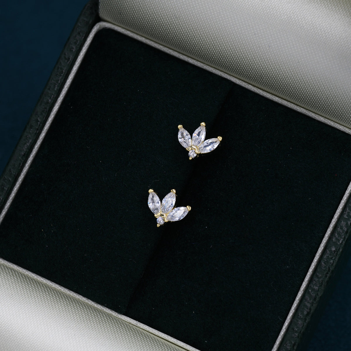 Sterling Silver CZ Marquise Cluster Stud Earrings, Gold or Silver, Marquise Fan Stud, CZ Crown Stud, Three Marquise Stud
