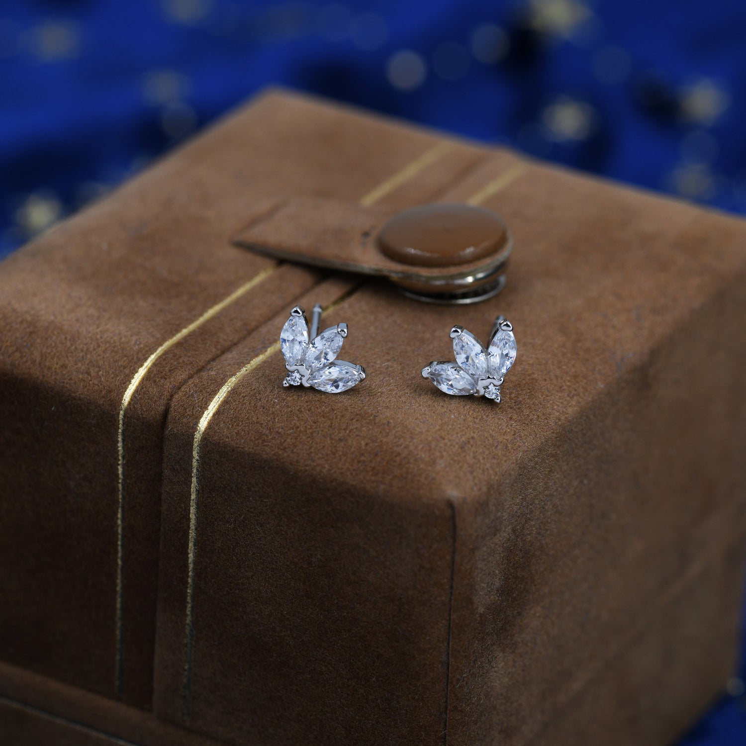 Sterling Silver CZ Marquise Cluster Stud Earrings, Gold or Silver, Marquise Fan Stud, CZ Crown Stud, Three Marquise Stud