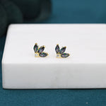 Sterling Silver Mystic Topaz CZ Marquise Cluster Stud Earrings, Gold or Silver, Marquise Fan Stud, CZ Crown Stud, Three Marquise Stud