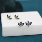 Sterling Silver Mystic Topaz CZ Marquise Cluster Stud Earrings, Gold or Silver, Marquise Fan Stud, CZ Crown Stud, Three Marquise Stud