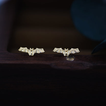 Very Tiny Bat Stud Earrings in Sterling Silver, Silver or Gold or Black, Stacking Earrings, Animal Earrings