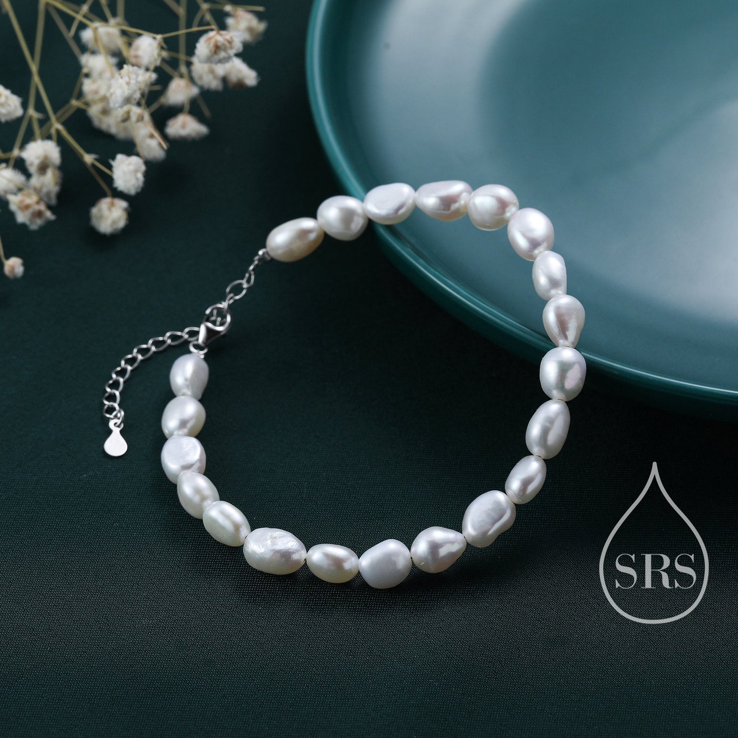 Sterling Silver Baroque Pearl Bracelet, Silver or Gold, Genuine Fresh Water Pearls, Natural Pearl Bracelet