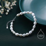 Sterling Silver Baroque Pearl Bracelet, Silver or Gold, Genuine Fresh Water Pearls, Natural Pearl Bracelet