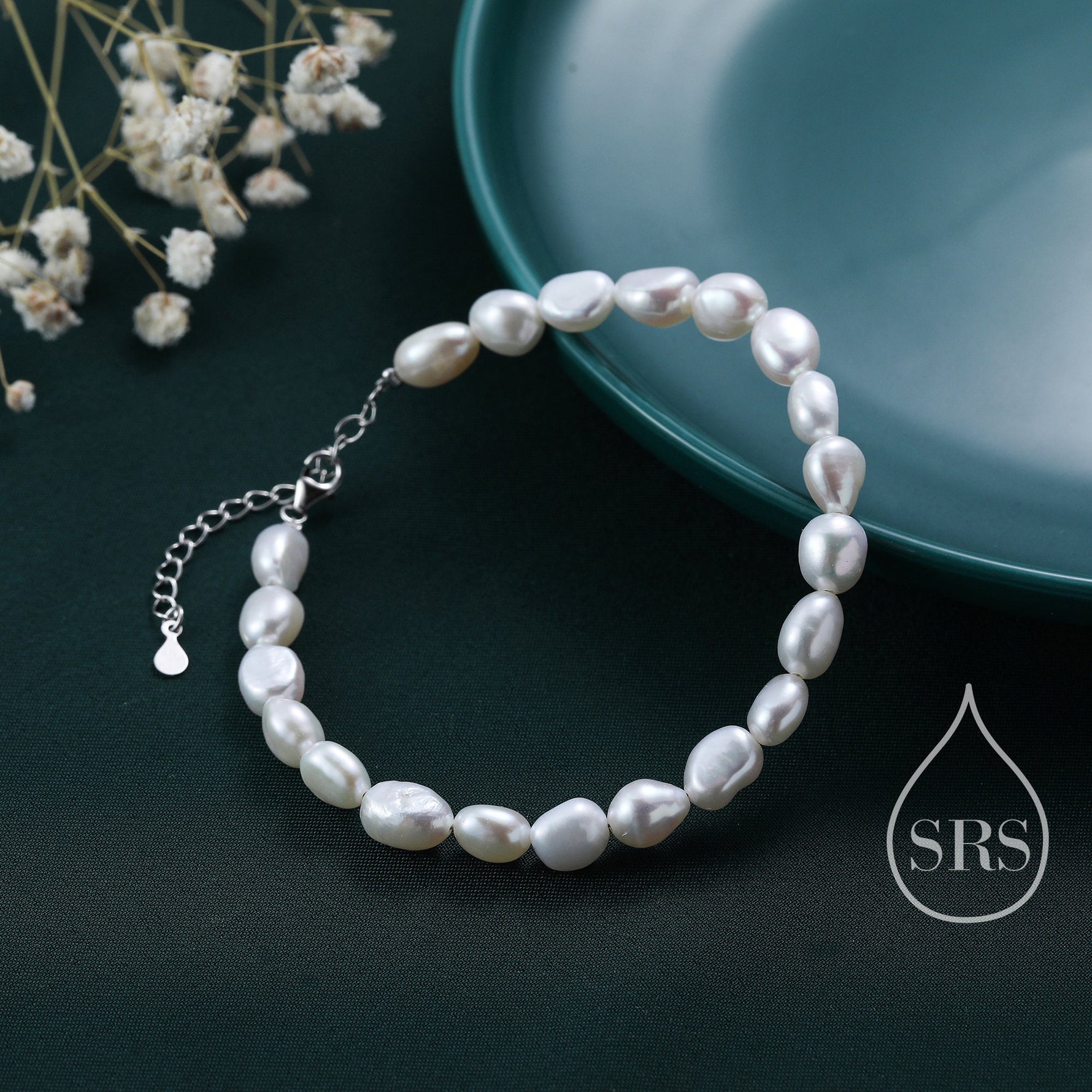Sterling Silver Baroque Pearl Bracelet, Silver or Gold, Genuine Fresh Water Pearls, Natural Pearl Bracelet