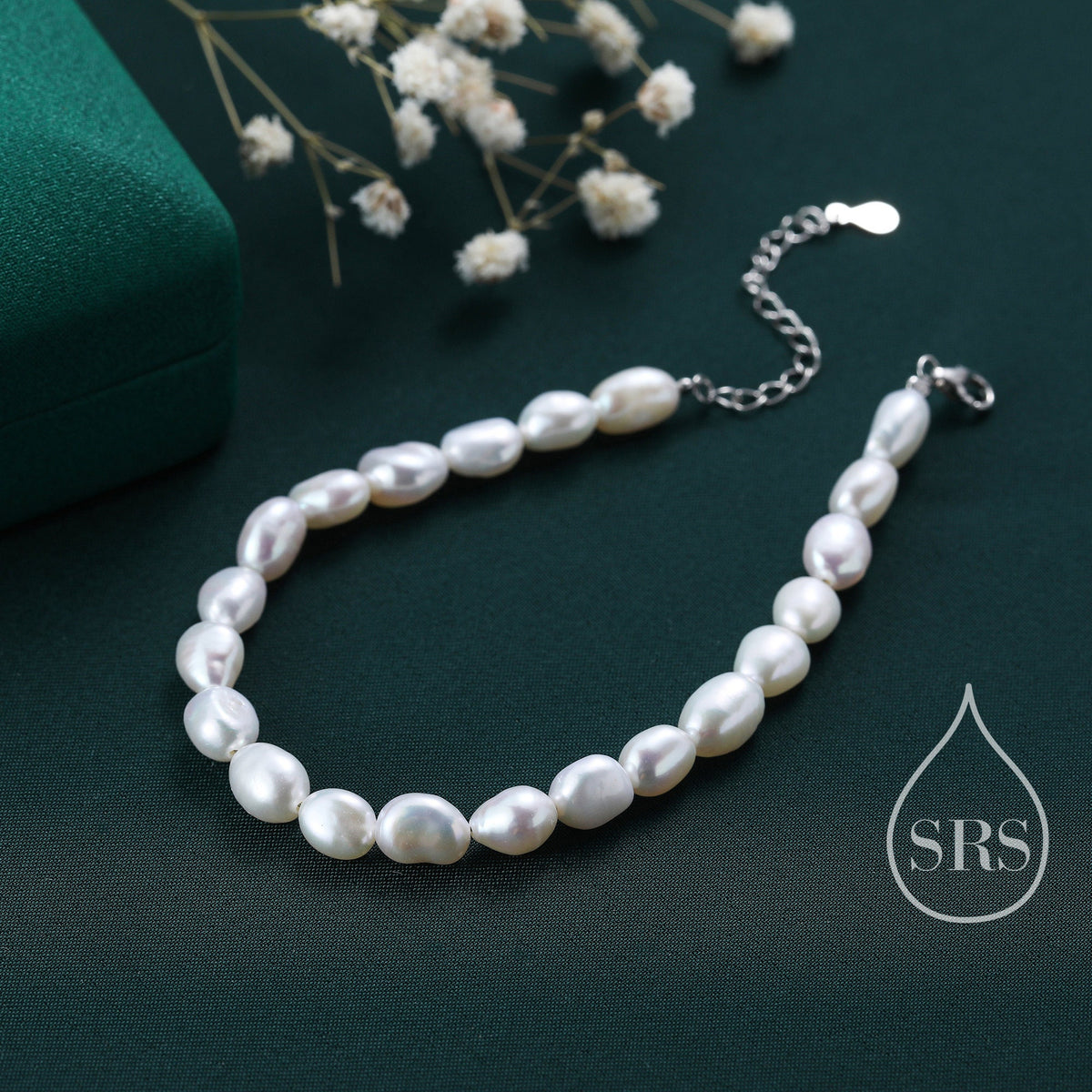 Sterling Silver Baroque Pearl Bracelet, Silver or Gold, Genuine Fresh Water Pearls, Natural Pearl Bracelet