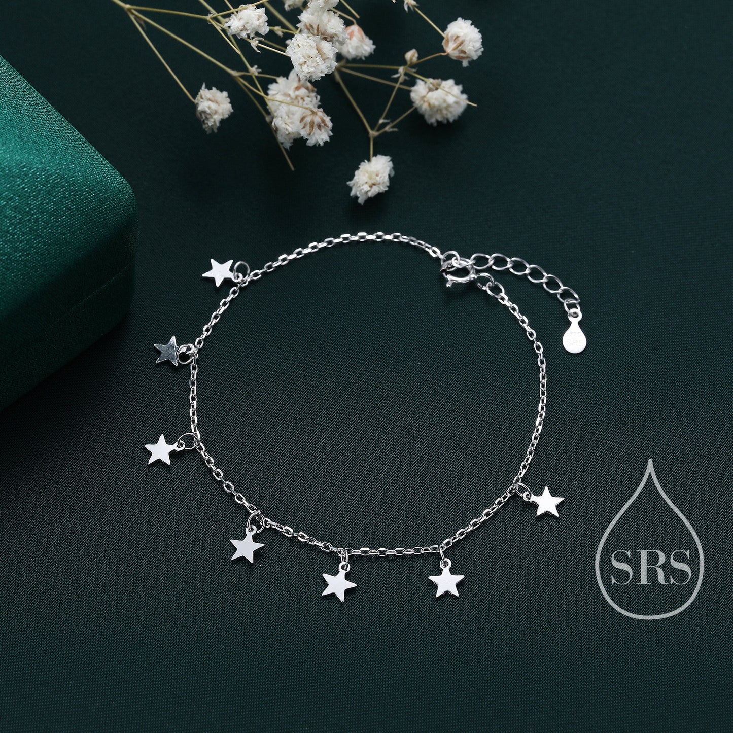 Sterling Silver Star Charm Bracelet or Anklet, Dangle Star Bracelet in Sterling Silver, Star Bracelet, Celestial Jewellery