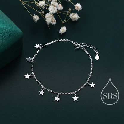 Sterling Silver Star Charm Bracelet or Anklet, Dangle Star Bracelet in Sterling Silver, Star Bracelet, Celestial Jewellery
