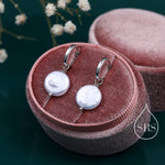 Coin Baroque Pearl Dangle Hoop Earrings in Sterling Silver, Detachable Pearl Hoop Earrings, Pearl Huggie Hoops, Keshi Pearls
