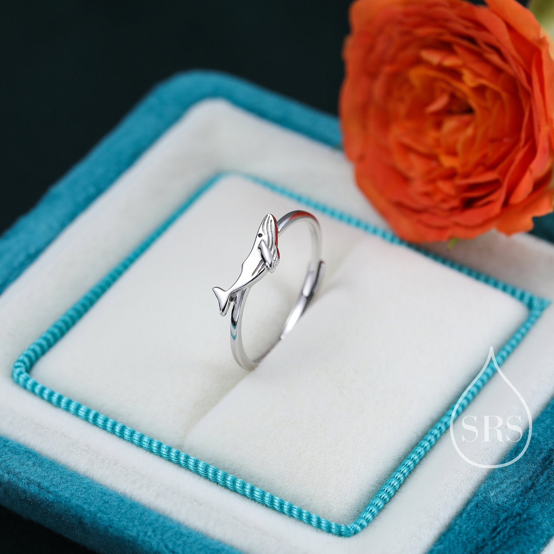 Sterling Silver Whale Ring, Adjustable Size, Whale Fish Ring, Dainty and Delicate