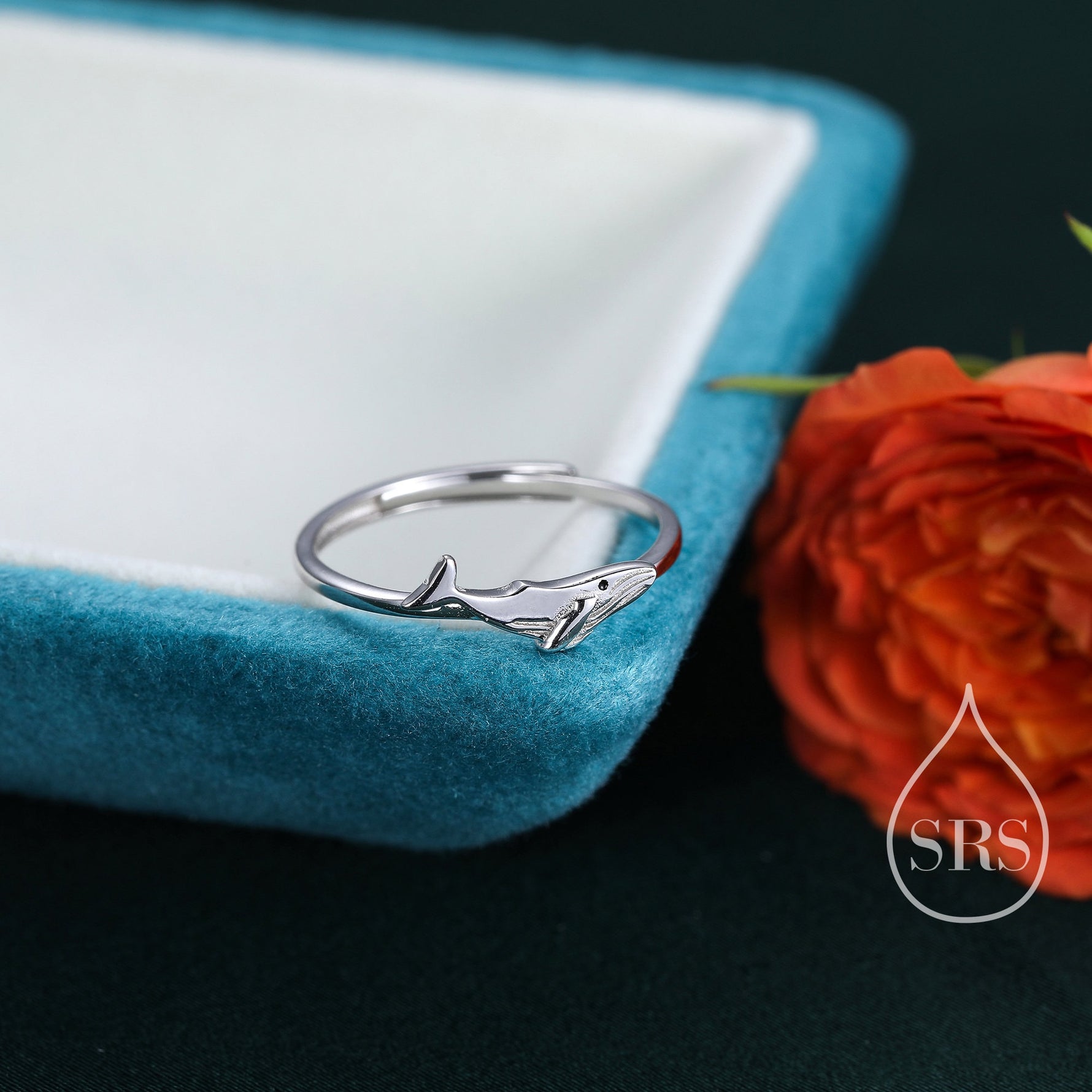 Sterling Silver Whale Ring, Adjustable Size, Whale Fish Ring, Dainty and Delicate
