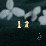 Sterling Silver Chess Knight and Queen 16G Flat Back Earrings