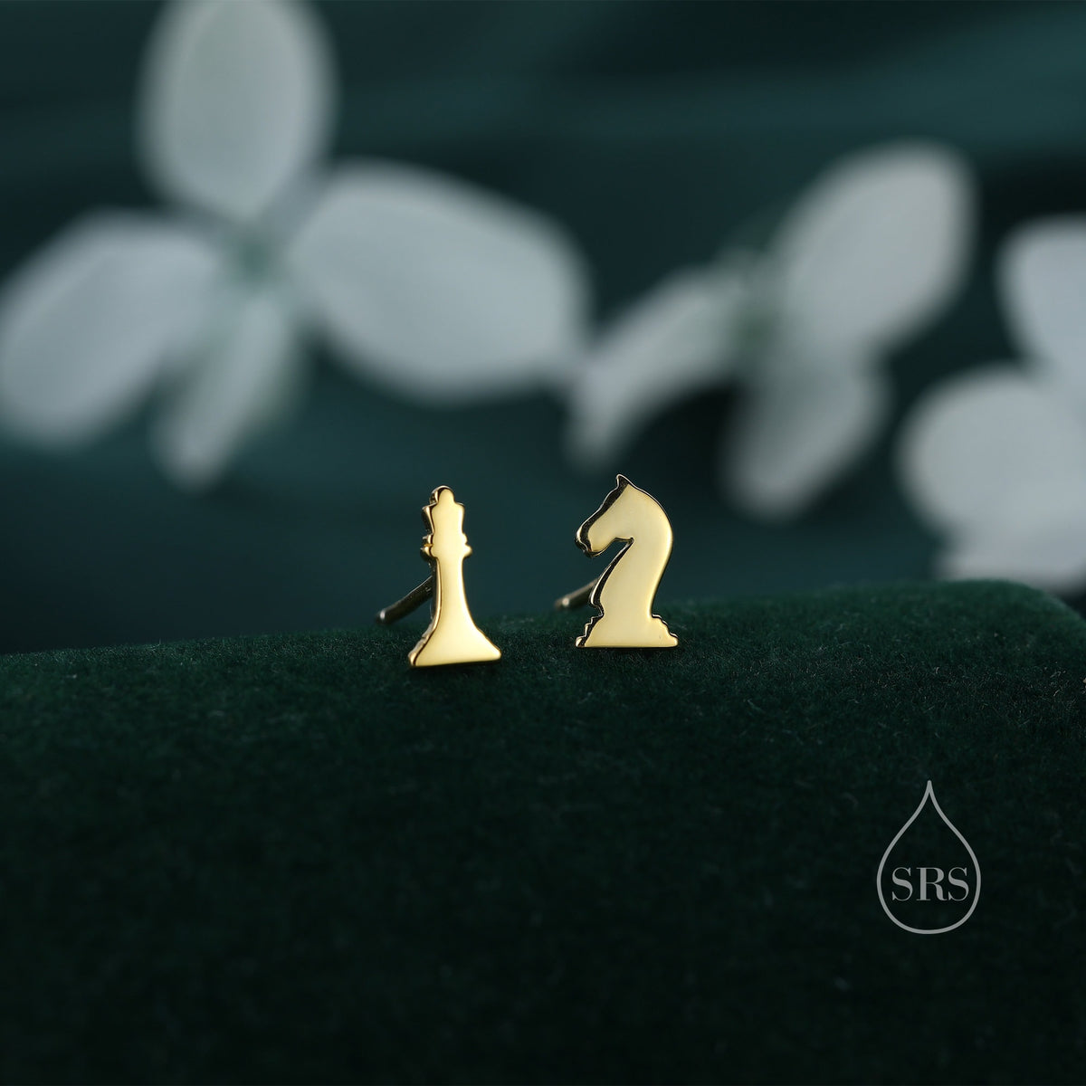Sterling Silver Chess Knight and Queen 16G Flat Back Earrings