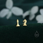 Sterling Silver Chess Knight and Queen 16G Flat Back Earrings
