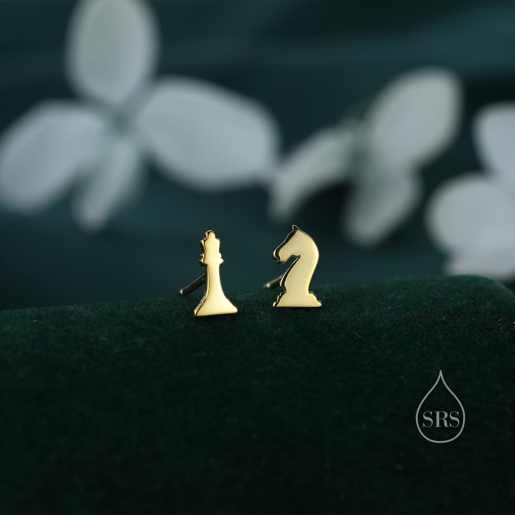 Sterling Silver Chess Knight and Queen 16G Flat Back Earrings